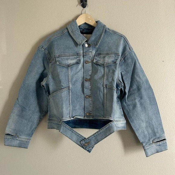 LNDN Denim Landon Denim Cutout Waist Classic Denim Jacket NWT Size Large - Picture 1 of 6